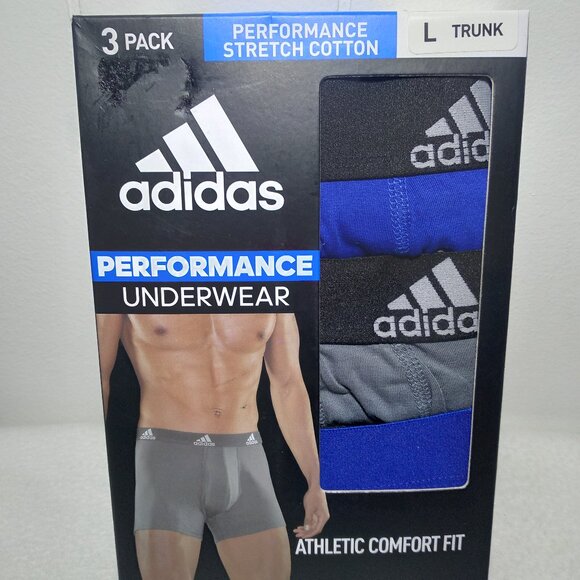 ADIDAS Large 3 Pack Performance Stretch Cotton Briefs Bold Blue/Onix/Black NEW - Picture 1 of 6